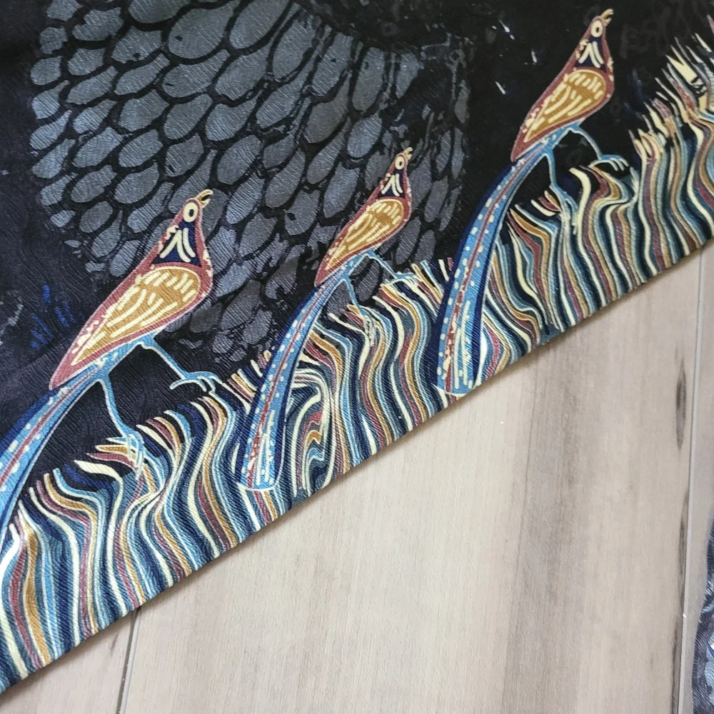Artistic Black and Blue Scarf with Wildlife Animals